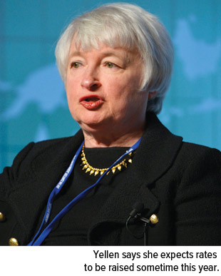 Yellen says she expects rates to be raised sometime this year.