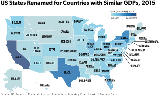 US States Renamed for Countries with Similar GDPs 2015
