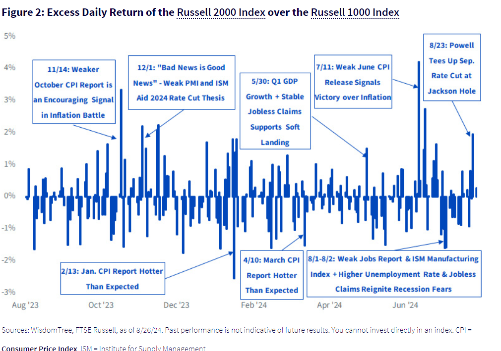 Excess Daily Return of the Russell 2000 Index over the Russell 1000 Index